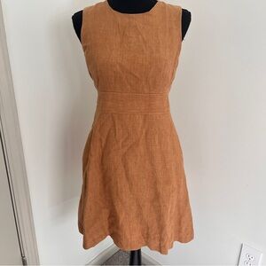 Ann Taylor 100% Linen Fit & Flare Dress – Rust Tan Brown – Size 2 Office